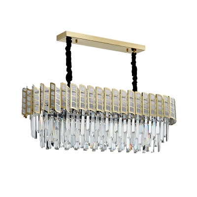 Gold Ellipse-Shape Island Lighting Modern 10-Head Prismatic Optical Crystal Ceiling Suspension Lamp