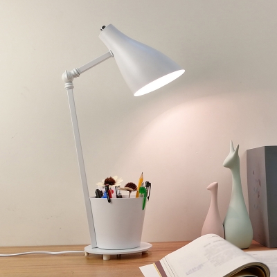 Macaron Bell Nightstand Light Metallic 1-Bulb Study Room Desk Lighting with Brush Pot Design in White/Yellow/Blue