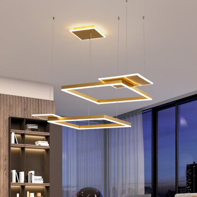 Metal Square Frame Multiple Hanging Light Simplicity LED Pendant Ceiling Lamp in Gold/Coffee, White/Warm Light