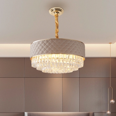 Modern Round Hanging Light Fixture Crystal Block 10 Bulbs Ceiling Lighting in Gold for Parlor