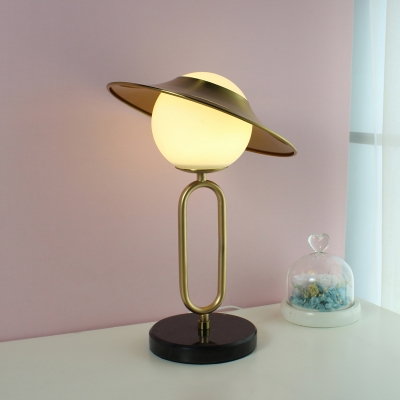 Orb Night Table Light Simple Milky Glass 1 Head Study Room Desk Lamp with Oval Frame Base in Brass