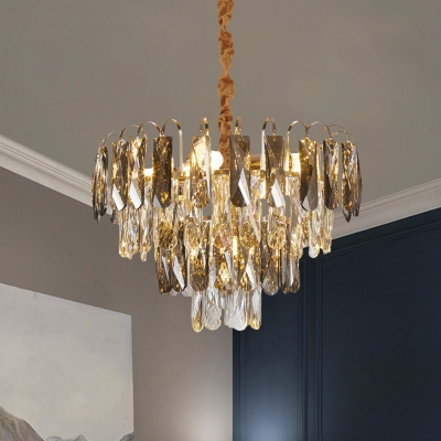 Postmodern Tiered Chandelier 5 Lights Clear Beveled Crystal Suspension Lighting over Table