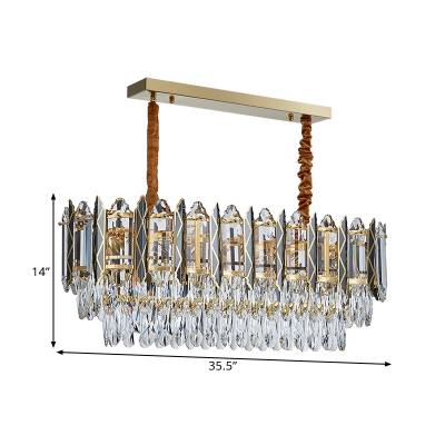 Rectangle-Cut Crystal Oval Hanging Lamp Kit Contemporary 10 Bulbs Island Pendant in Gold for Restaurant