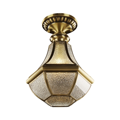Seedy Glass Polygon Flush Mount Light Vintage 1 Head Corridor Close to Ceiling Lighting in Brass