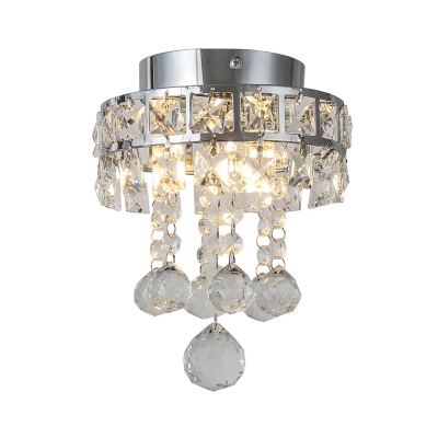 Single Semi Flush Light Fixture Modern Draping Small Clear Beveled Crystal Close to Ceiling Light