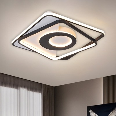 Square Acrylic Semi Flush Mount Nordic Black-White LED Flush Ceiling Light in Warm/White Light, 16