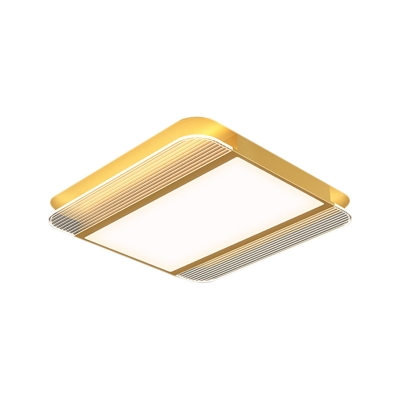 Square Metallic Flush Ceiling Light Modern LED Gold Flushmount Lighting in Warm/White Light, 18