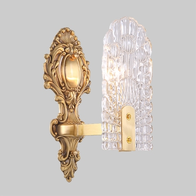 Traditional Half-Oblong Sconce Light 1/2-Light Carved Glass Wall Light Fixture in Brass