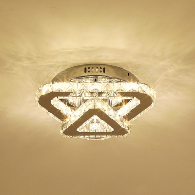 Triangle/Circle/Dual Ring Balcony Ceiling Fixture Beveled Crystal LED Contemporary Semi Flush Mount Light in Stainless-Steel