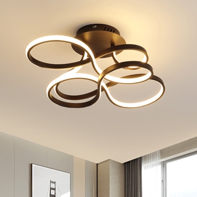 Twisting Semi Flush Light Nordic Metallic White/Coffee/Gold LED Flush Mount Ceiling Fixture in White/3 Colors Light