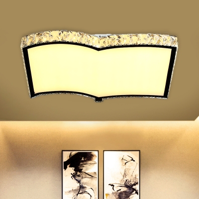 Unfold Book Shaped Library Flush Light Minimalist Inserted Crystal LED Chrome Flush Mount Ceiling Fixture, 19.5