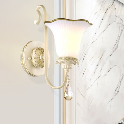 White Glass Flower-Shape Sconce Lighting 1 Light Living Room Wall Mount Lamp Fixture