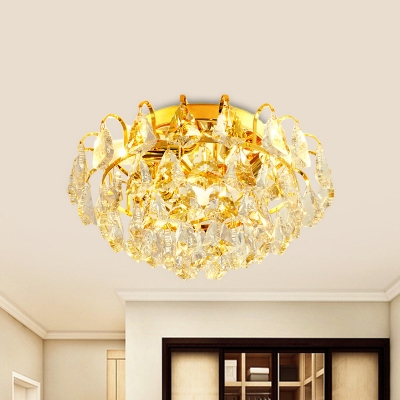 1/3/4-Head Raindrop Ceiling Mounted Light Contemporary Beveled Crystal Flush Mount Fixture in Gold
