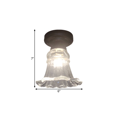 1 Bulb White Glass Flushmount Lighting Rustic Clear Trumpet balcony Flush Ceiling Light