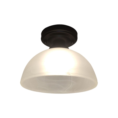 1 Light Bowl Flush Mount Lamp Rustic Style Black Opal Frosted Glass Close to Ceiling Lighting
