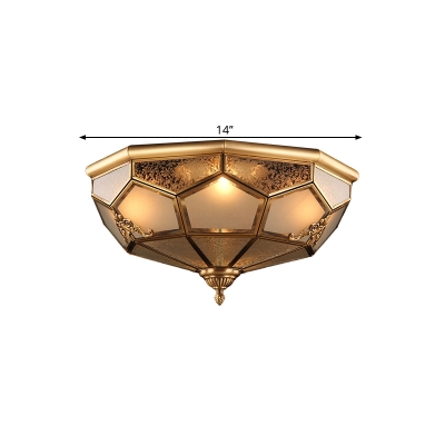 3/4 Lights Bowl Ceiling Mounted Fixture Colonial Brass Opal Glass Flush Mount Light, 14