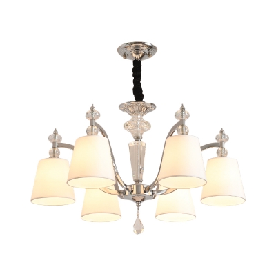 3/6 Heads Bedroom Ceiling Chandelier Modern Chrome Finish Clear Crystal Pendant Lamp with Tapered Fabric Shade