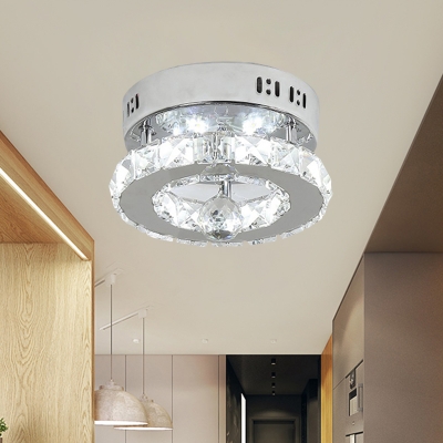 Beveled Glass LED Round Ceiling Lamp Modern Stainless-Steel Flush Mount Fixture with Crystal Ball in Warm/White Light