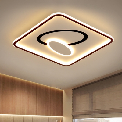 Black and White Square Ceiling Flush Minimalist LED Metallic Flush Mounted Lighting in White/Warm Light, 16