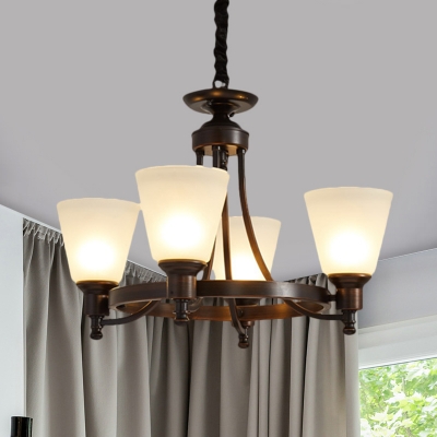 Black Conical Pendant Lighting Traditional Metallic 4/6 Lights Living Room Hanging Light