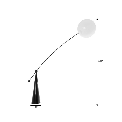 Black Globe Stand Up Light Modernism with Fishing Rod Design 1-Head White Glass Floor Lamp
