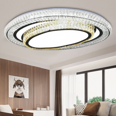 Black LED Ceiling Lamp Modern Crystal Encrusted Oval Flush Mount Lighting Fixture for Living Room