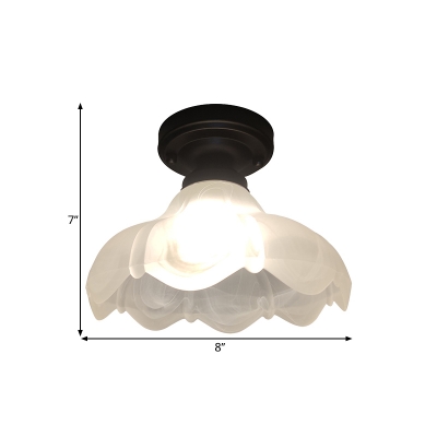 Blossom Flush-Mount Light Fixture Rural Style Frosted Glass 1-Bulb Ceiling Lamp in Black