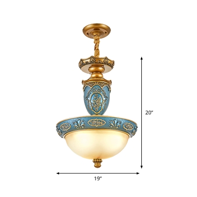 Blue Umbrella Pendant Light Fixture Traditional Opal Glass 3-Light Dining Room Suspension Lamp, 14.5