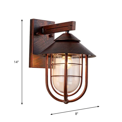 Capsule Outdoor Wall Light Retro Style Clear Glass 1 Head Weathered Copper/Black Wall Mount Lamp with Wire Cage