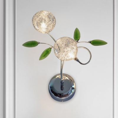 Chrome Globe Wall Lighting Ideas Contemporary LED Crystal Wall Light Sconce with Leaf Deco