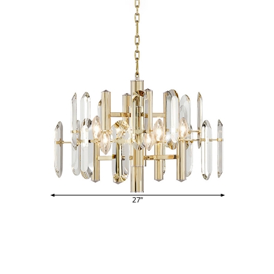 Circle Clear Crystal Rod Hanging Light Kit Contemporary 8 Lights Gold Chandelier Lighting Fixture for Dining Room