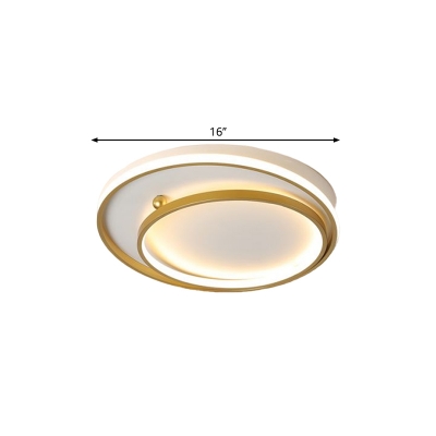 Circular Metal Flush Ceiling Light Modernism LED Gold Flush Mount Lamp in Warm/White Light, 16