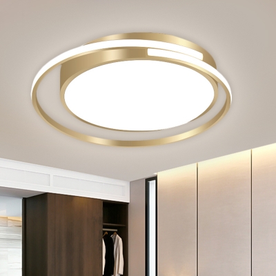 Contemporary LED Ceiling Fixture Gold Drum Flush Light Fixture with Metal Shade, 16.5