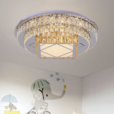 Crystal Block Flower/Square Flush Light Modern Stainless-Steel LED Close to Ceiling Lighting Fixture