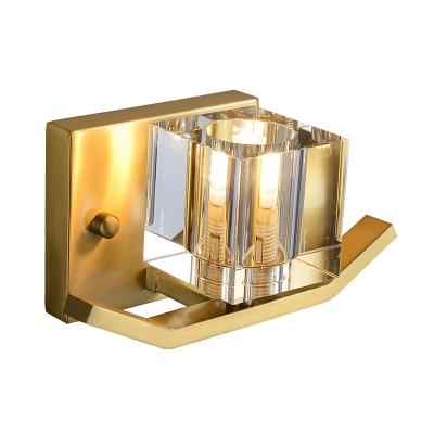 Crystal Cube Small Wall Lighting Ideas Post-Modern Single Dining Room Sconce in Gold
