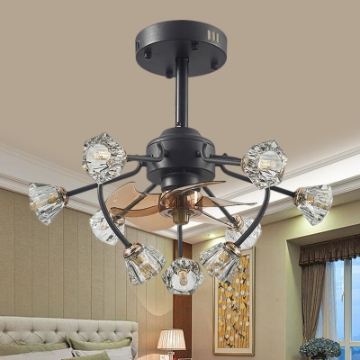 Cut Crystal Black Ceiling Fan Light Floral 9-Bulb 23.5