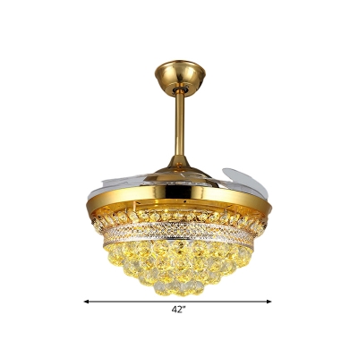 Dome 3 Blades Ceiling Light Modern Style Crystal Balls LED Gold Suspension Lighting Fixture, 42