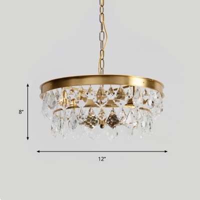 Double-Layered Hanging Pendant Light Contemporary Beveled Crystal 4-Head Ceiling Lamp in Gold for Study Room