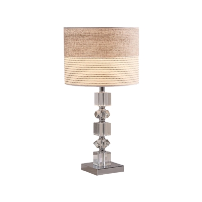 Drum/Conical Living Room Night Lamp Traditional Fabric 1 Light Beige Nightstand Lighting with Crystal Base