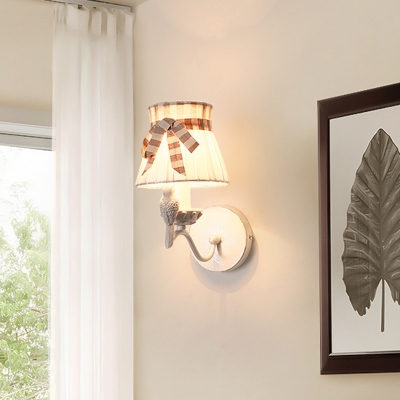Fabric Conic Wall Mounted Light Modernist 1/2-Head White Wall Lighting Ideas with Bird Deco