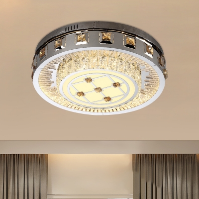 Faceted Clear Crystal Circular Ceiling Lamp Modern LED Flush Mount Light Fixture for Bedroom