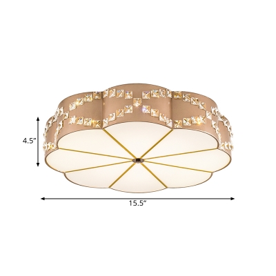 Faceted Crystal Bloom Flush Light Fixture Modern LED Close to Ceiling Lamp in Gold, 15.5
