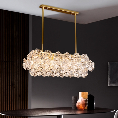 Faceted Crystal Panels Linear Ceiling Pendant Contemporary 4 Bulbs Gold Island Lighting Idea for Kitchen