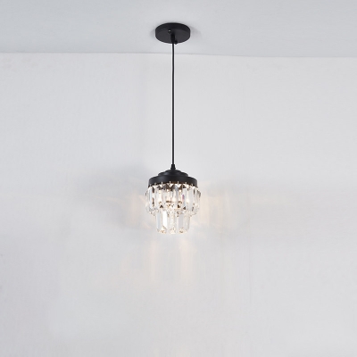 Faceted Glass Double-Layered Suspension Light Modern 1 Bulb Ceiling Hang Fixture in Black/Gold