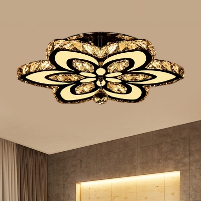 Flower Sitting Room Semi-Flush Mount Hand-Cut Amber/Clear Crystal LED Contemporary Ceiling Lighting with Dropped Ball