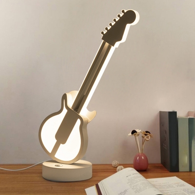 Guitar Shape Night Table Lamp Nordic Style Acrylic LED White Reading Light for Bedroom