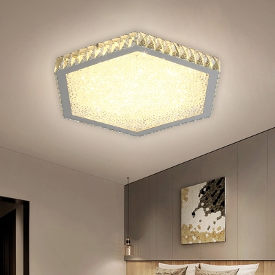 Hexagonal Faceted Crystal Flushmount Light Modernity LED Chrome Close to Ceiling Lamp in Warm/White Light