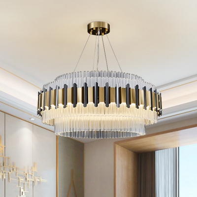 Layered Round LED Chandelier Pendant Post-Modern Clear Crystal Hanging Ceiling Light