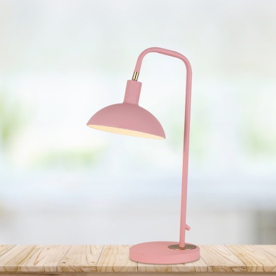 Macaron 1 Light Nightstand Lighting Pink/Yellow/Blue Domed Table Lighting with Metallic Shade