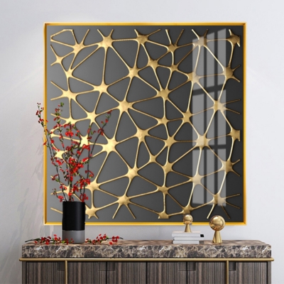 Metal Square Neural Net/Vein Wall Lamp Asian Style LED Gold Wall Mural Lighting Fixture for Study Room